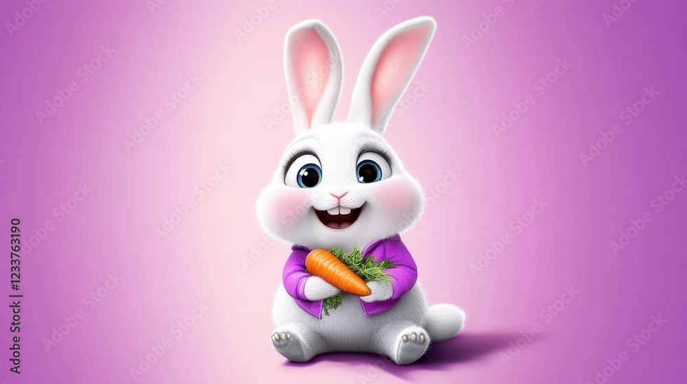 Fototapeta premium Adorable cartoon rabbit holding a carrot.