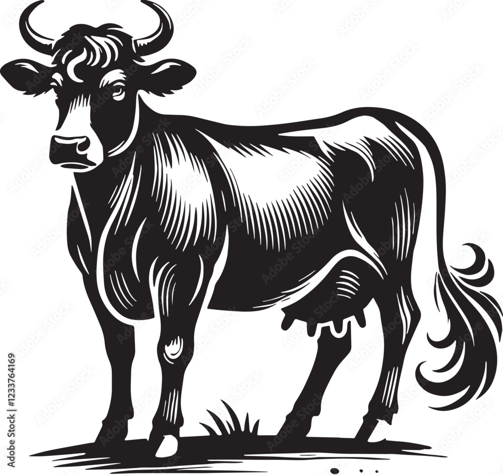 Fototapeta premium Black Cow Silhouette Vector, High Quality Illustration on White Background
