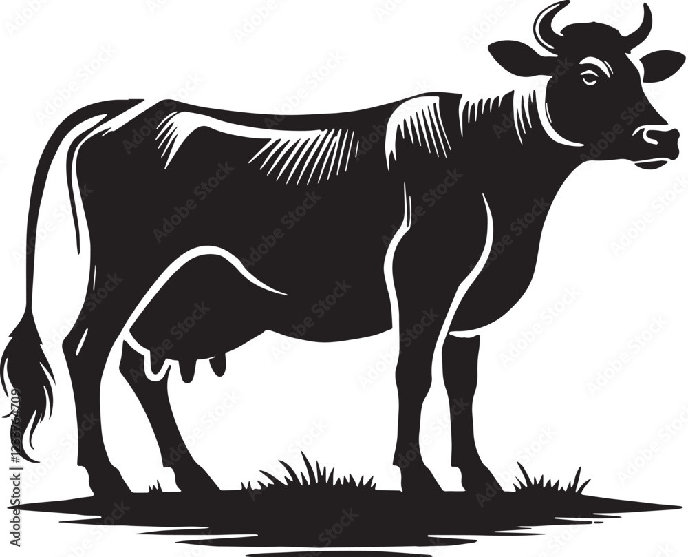 Fototapeta premium Black Cow Silhouette Vector, High Quality Illustration on White Background