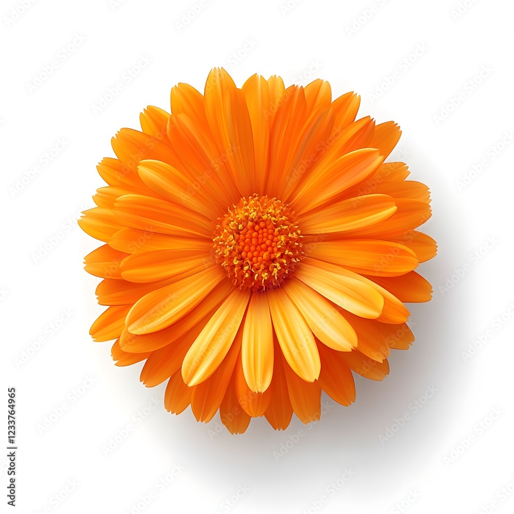 A realistic photograph of a marigold flower, top view with an isolated white background. A realistic photograph of a marigold flower, top view with an isolated white background.