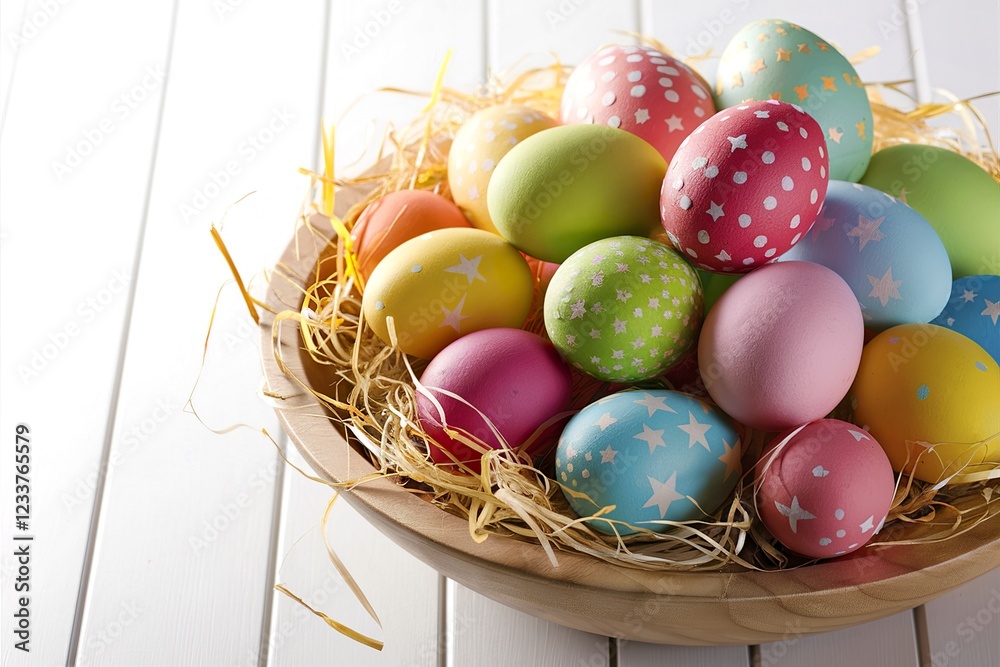 a bowl brimming with vibrant and whimsical Easter eggs a bowl brimming with vibrant and whimsical Easter eggs