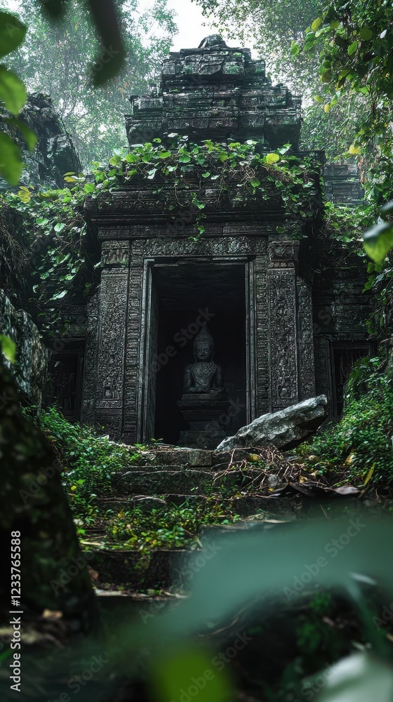 Ancient Temple Surrounded by Lush Greenery and Mystical Atmosphere Ancient Temple Surrounded by Lush Greenery and Mystical Atmosphere