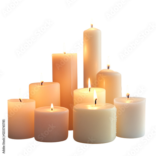Burning candles isolated on transparent background