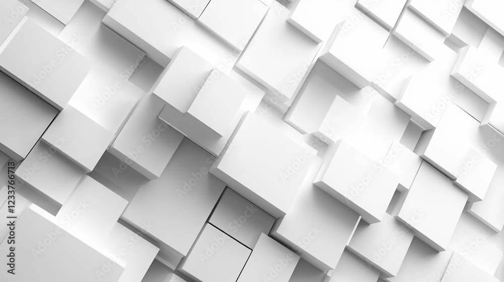Abstract background of white cubes in varying sizes and depths, Modern white square tiles create a three-dimensional geometric wall, Abstract background of white cubes in varying sizes and depths, Modern white square tiles create a three-dimensional geometric wall,