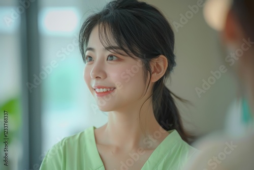 Free Download The pastel green attire emphasizes her glowing skin and gentle features, creating a calming and elegant vibe. - GFXLoad