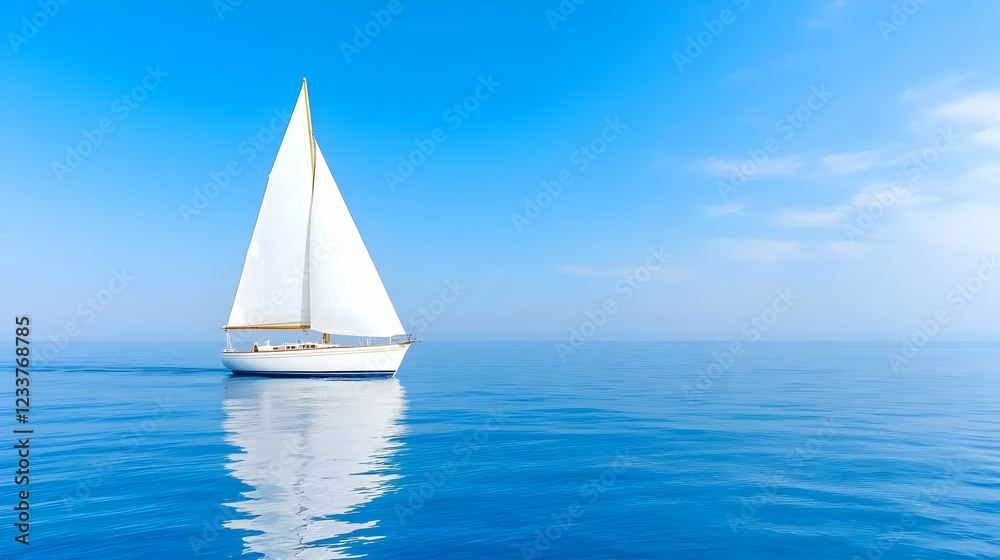 Obraz premium Sailboat sailing on calm ocean under blue sky