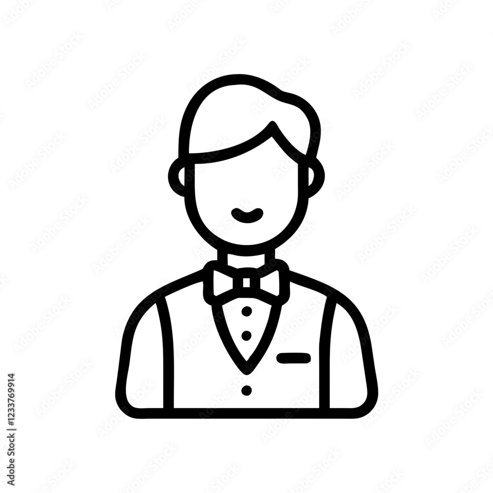Man in vest with bow tie icon in minimalistic style for service industry concept Man in vest with bow tie icon in minimalistic style for service industry concept
