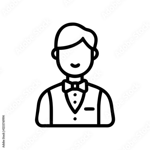 Man in vest with bow tie icon in minimalistic style for service industry concept