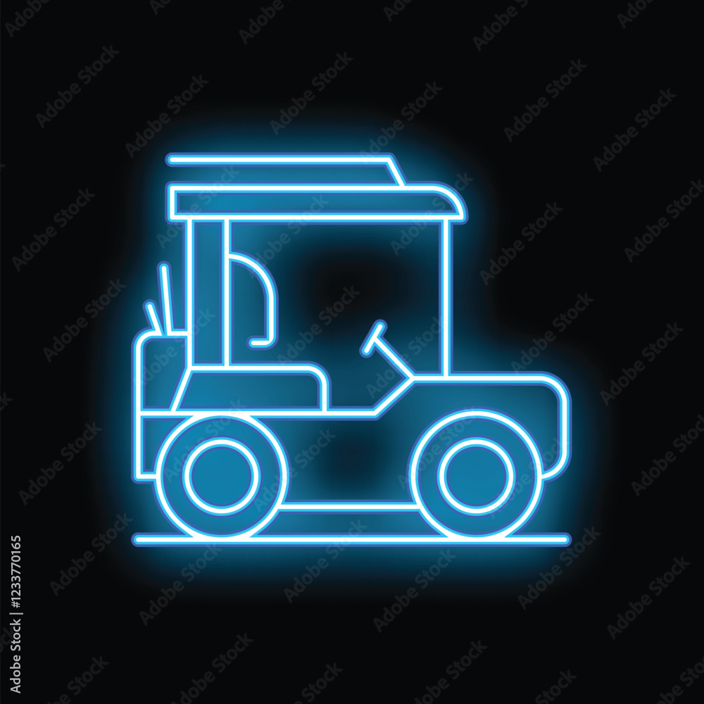 Glowing neon line golf cart icon isolated on black background 4k ultra hd glow neon sign Glowing neon line golf cart icon isolated on black background 4k ultra hd glow neon sign