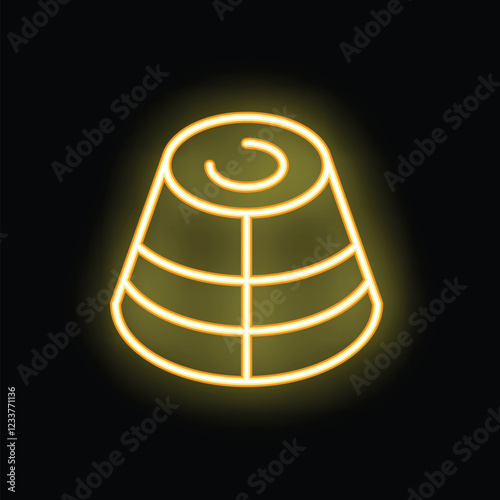 Neon icon of a thimble glowing yellow against a black background