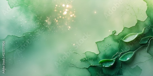 Emerald Green Gradient Watercolor Background with Jade Texture and Dreamy Light Reflections