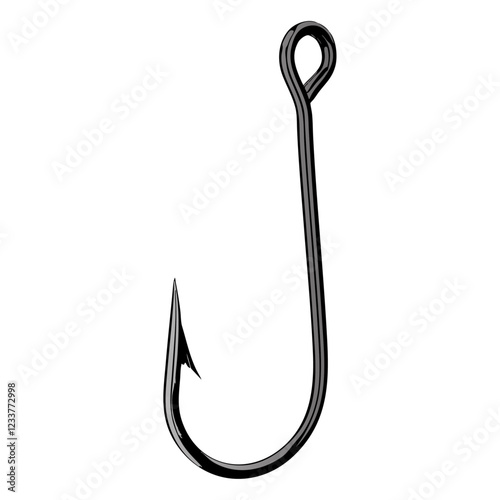 A line-art illustration of a barbed fishing hook.