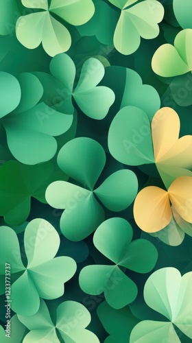 Vibrant abstract pattern of green and yellow clover leaves with a modern twist