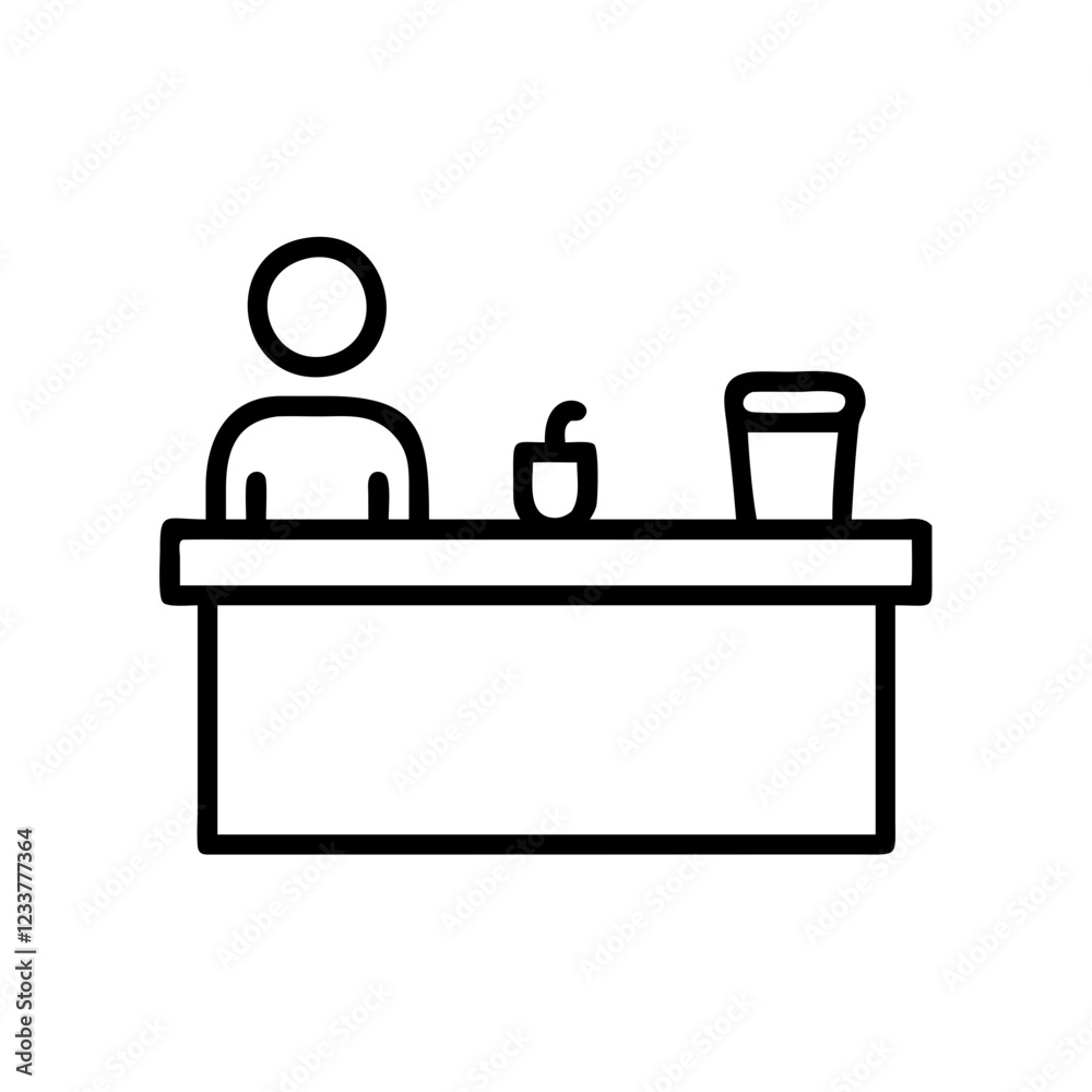 Person behind cafe counter with drinks in minimalist style
Person behind cafe counter with drinks in minimalist style