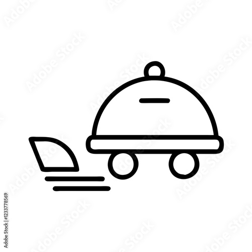 Food delivery icon with cloche and wheels in minimalist style
