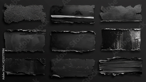 Set of three. Black frames with grunge ink splashes on a white background, Realistic photo frame texture overlay, worn paper effect. 