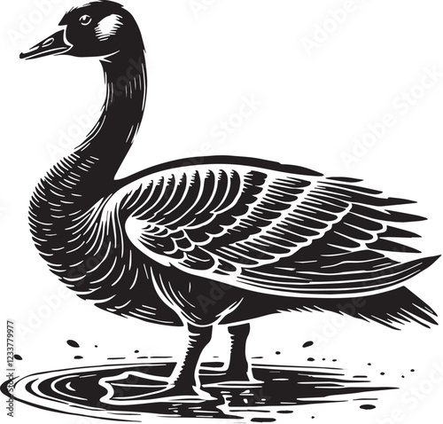 Black Goose Silhouette Vector, High Quality Illustration on White Background