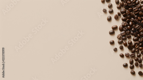 Freshly Roasted Coffee Beans on a Minimalistic Beige Background Perfect for Coffee Lovers and Culinary Illustrations in Stock Photography photo