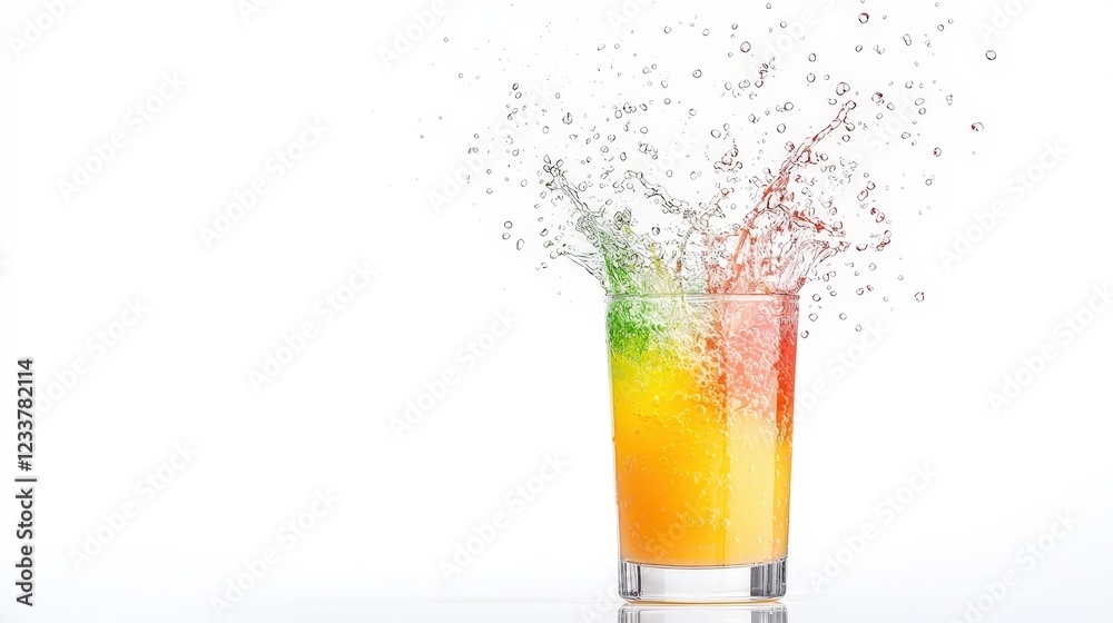 A glass of colorful drink with a splash of water A glass of colorful drink with a splash of water