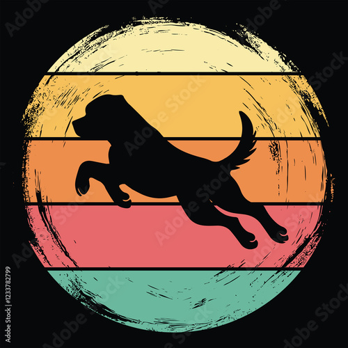 Greater Swiss Mountain Dog Silhouette With sunset retro illustration Vector