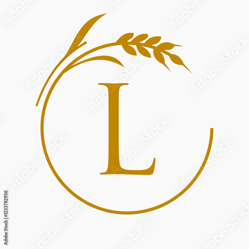 Monogram Letter L Bakery Logo Concept With Grain Wheat Symbol Vector Template