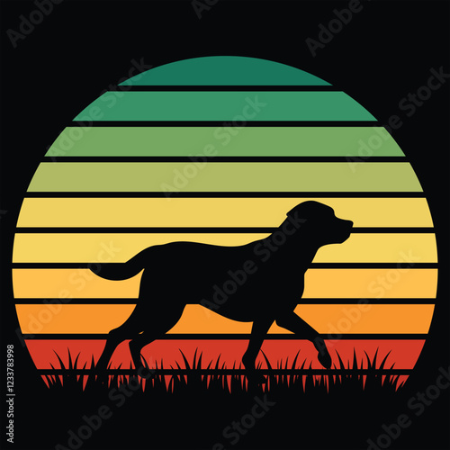Greater Swiss Mountain Dog Silhouette Against a Retro Sunset
