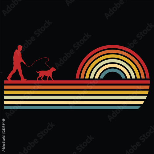 Greater Swiss Mountain Dog Silhouette Against a Retro Sunset
