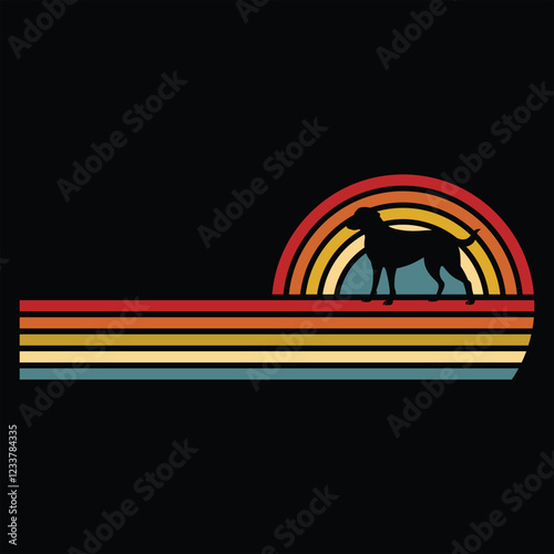 Retro Style Greater Swiss Mountain Dog with Sunset Illustration