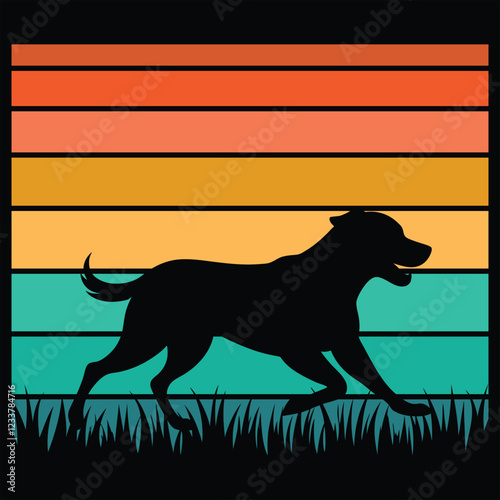 Retro Style Greater Swiss Mountain Dog with Sunset Illustration