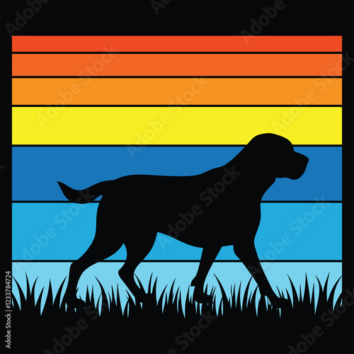 Vintage Sunset Background Featuring Greater Swiss Mountain Dog Silhouette