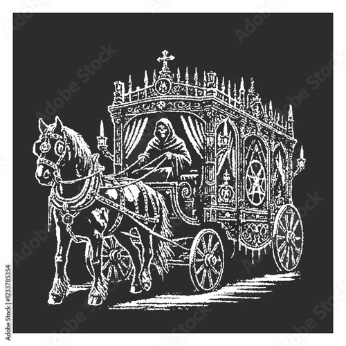 horse drawn carriage on white