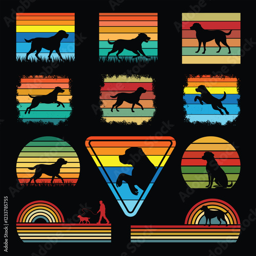 Vintage Sunset Background Featuring Greater Swiss Mountain Dog Silhouette