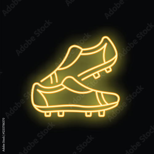 Yellow neon sign depicting a pair of soccer cleats, representing sports, competition, and athleticism