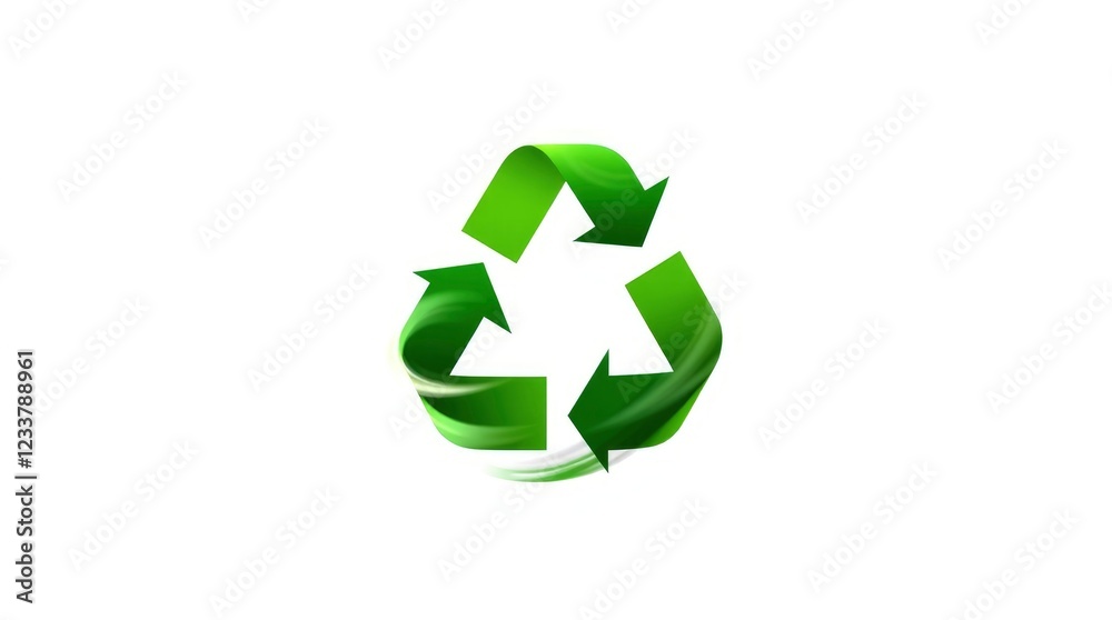 Green recycling symbol, 3D rendering, glossy finish, white background Green recycling symbol, 3D rendering, glossy finish, white background