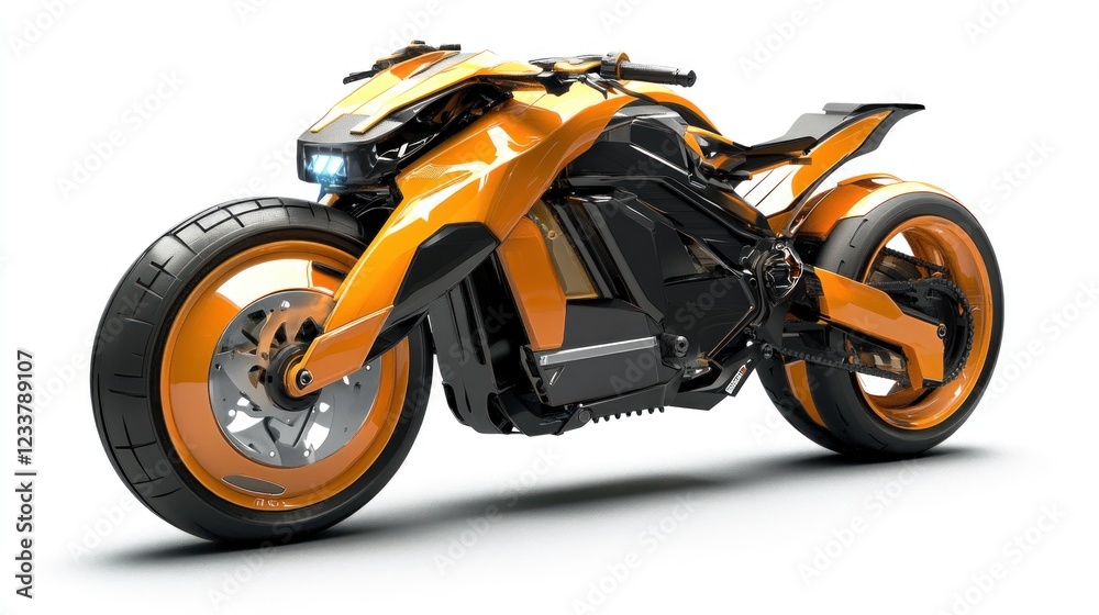 Futuristic orange electric motorcycle on white Futuristic orange electric motorcycle on white