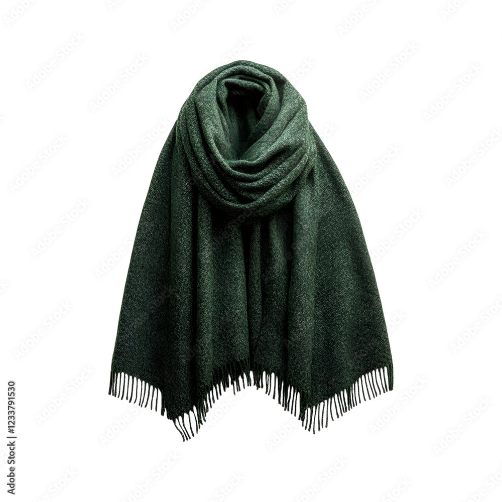 Warm Woolen Poncho in Deep Green Isolated on Transparent Background Warm Woolen Poncho in Deep Green Isolated on Transparent Background