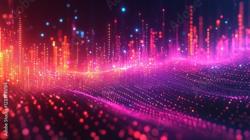 Abstract digital city glowing data wave, futuristic background, tech presentation