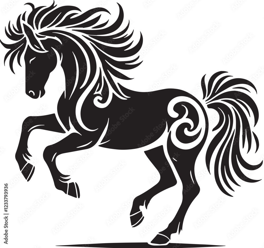 Black Horse Silhouette Vector, High Quality Illustration on White Background Black Horse Silhouette Vector, High Quality Illustration on White Background