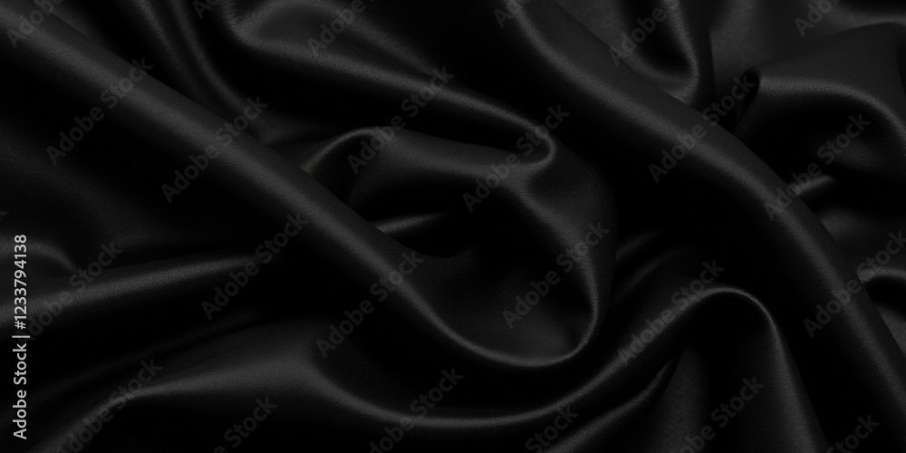 Fototapeta premium Glossy black satin exudes elegance; its smooth, slightly wrinkled texture adds a sleek charm to this captivating close-up view