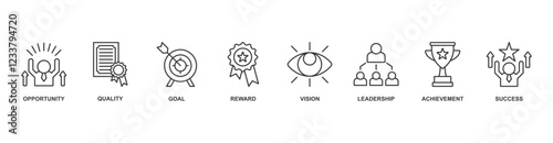 Encourage banner web icon vector illustration concept with icon of opportunity, quality, goal, reward, vision, leadership, achievement, success