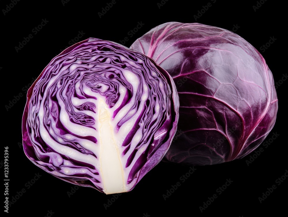 Obraz premium Red Cabbage Halved Showing Vibrant Inner Layers