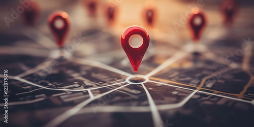 Red Pins on Urban Map – International Network and Communication, Travel Concept, Generative AI