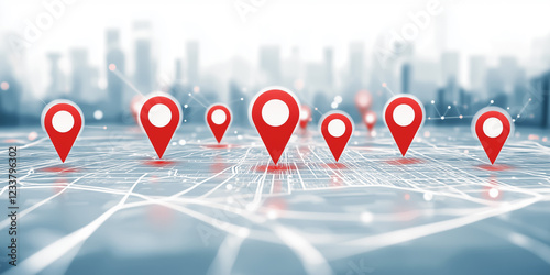Red Pins on Global Network Map – Location and Connectivity Visualization, Travel Concept, Generative AI