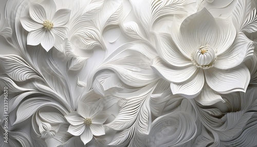Elegant and Vibrant White Floral Wallpaper Design, Showcasing Intricate Patterns and Rich Textures, Perfect for Adding a Touch of Sophistication to Any Space.