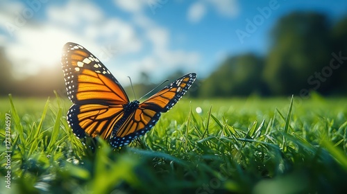 Monarch Butterfly in a Lush Meadow at Dawn
