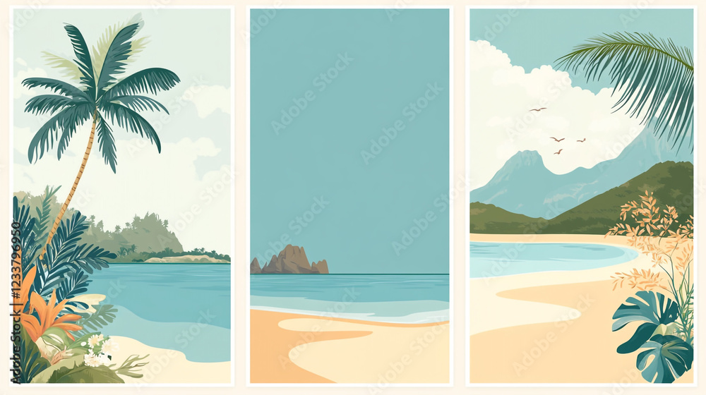 Obraz premium Tropical Beach Scene with Palm Trees and Ocean, Whitehaven Beach - Australia generative ai. Beautiful simple 
