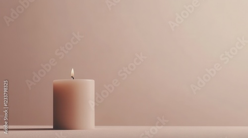 A simple, unlit peach fuzz color candle set against a minimal background. photo