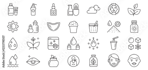 Skin Care Editable Icons Set – Thin Line Beauty Vector Illustration