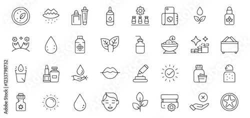 Skin Care Editable Icons Set – Thin Line Beauty Vector Illustration