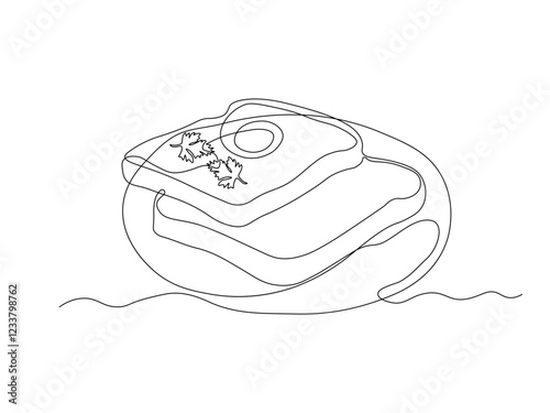 Abstract bread toasts, breakfast sandwiches, continuous single one line art hand drawing sketch logo